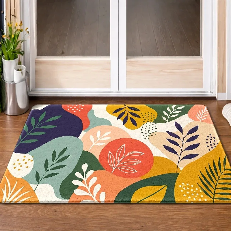 Dark Navy Exotic Floral Doormat Large Peony Mixed Bloom Leaf Print Floor Mat Vivid Botanical Rug for Indoor Front Door Home Use