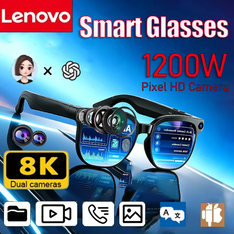 Gafas de Sol Inteligentes Lenovo con Cámara 8K, Multifuncionales, Bluetooth, Reproductor de Música, Traductor, Asistente de Voz, Fotocromáticas
