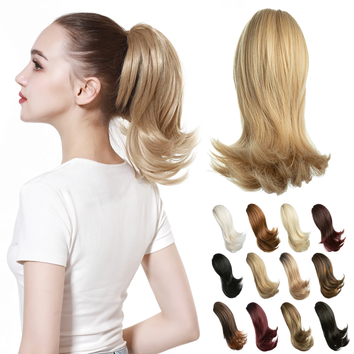 

Synthetic Claw Clip In Ponytail Hair Extensions Hairpiece Horse Tail Fake Hair Wavy Blonde False Pigtail With Elastic Band