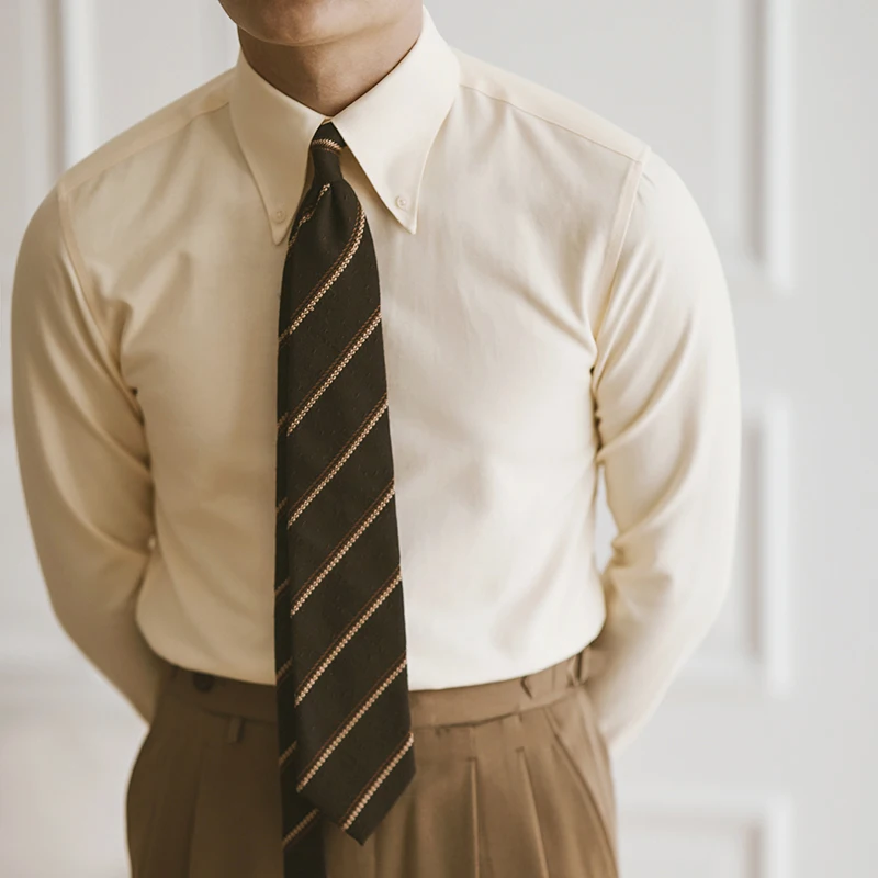 

Casual Oxford Cloth Shirt Men's Long Sleeve Sharp Collar Business Slim Fit Naples Versatile Iron-Free Shirt Spring Season