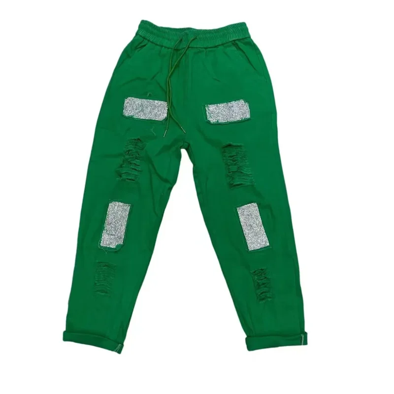 2024 primavera estate nuovi Jeans larghi di perforazione a caldo da donna a vita alta Casual con foro elastico Candy Harem Pants pantaloni da Cowboy da donna