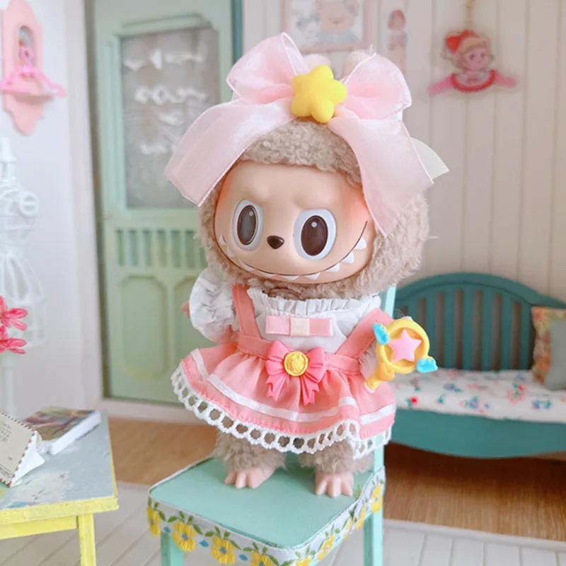 17cm Labubu Clothes Cute Mini Plush Doll's Outfit Accessories Suit Overalls Dress Hairpin for Labubu Dolls Fans Children Gift