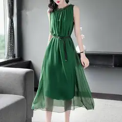 Women's Sleeveless A-line Skir Dress, Monochromatic, Elegant Clothes, Temperament, Mid Length Version, Summer Fashion