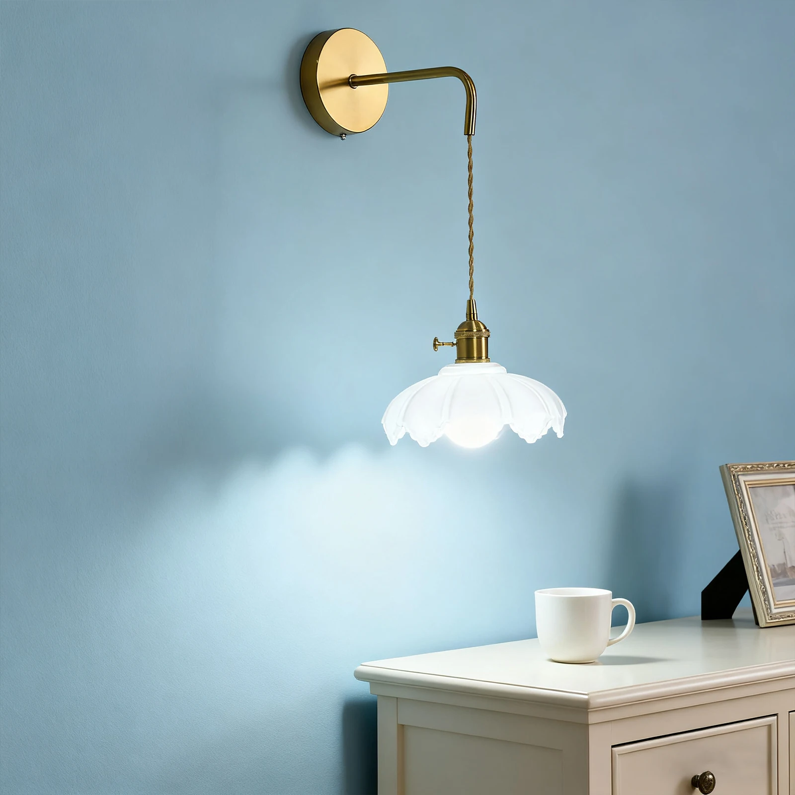 

Nordic Style Simple Led Wall Lamp Fixtures Bedroom Living Room Bar White Green Glass Copper Hanging Lamp Lights Home Wall Decor