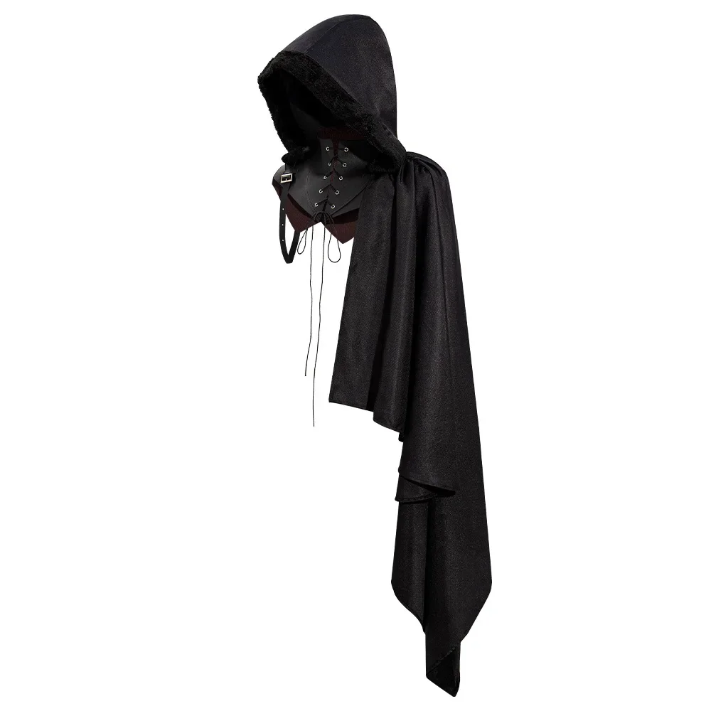 Medieval Armor Hooded Cloak Single Shoulder Retro Cape Gothic Punk Halloween Cosplay Costume Assassin Pirate Shawl Role-playing