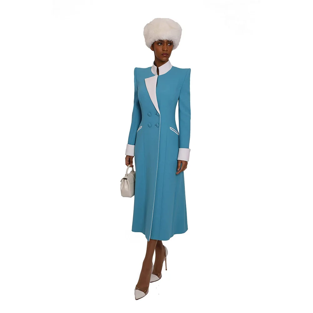 كيت ستايل خمر خندق معطف التباين اللون التلبيب مزدوجة زر جيوب غير المتماثلة معطف المرأة الخريف موضة جديدة #3