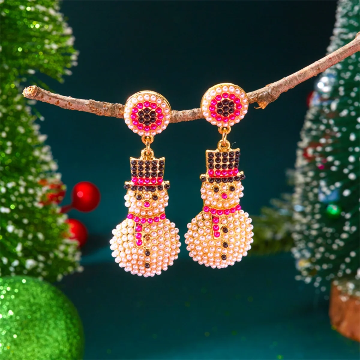 Weihnachten Urlaub Glitter Schneemann Ohrringe Volle Imitation Perle Strass Schneemann Tropfen Ohrring Partei Schmuck Geschenk Für Frauen Männer