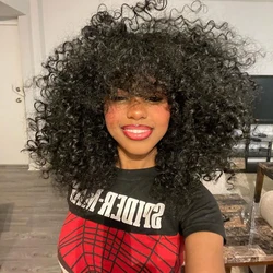 Short Hair Afro Curly Wig with Bangs For Black Women Synthetic Wigs Natural Hair Brown Mixed Wig for Daily Party Cosplay