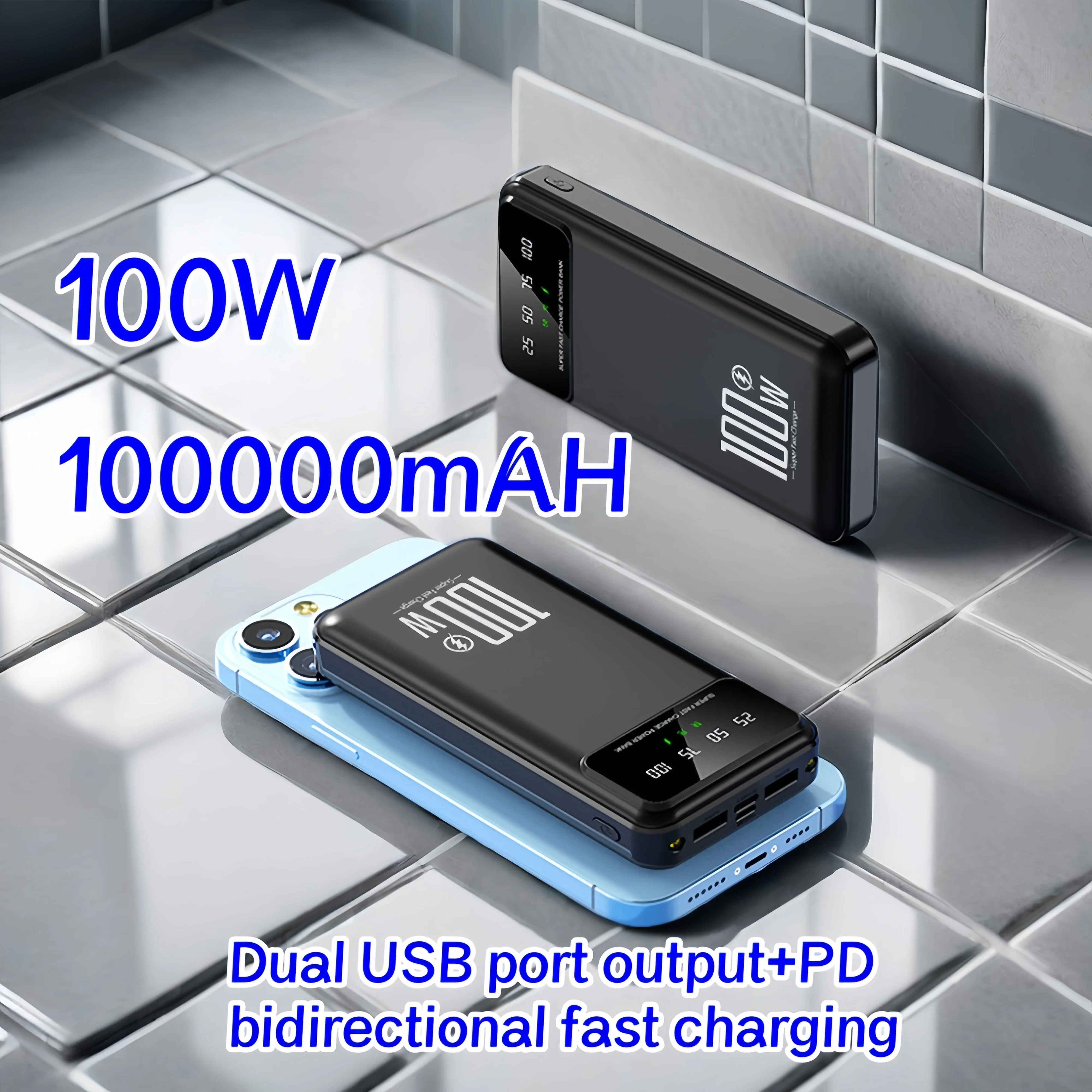 Power Bank a ricarica Super veloce da 100W con grande capacità e portatile da 100mAH adatto per Apple e Android TypeC