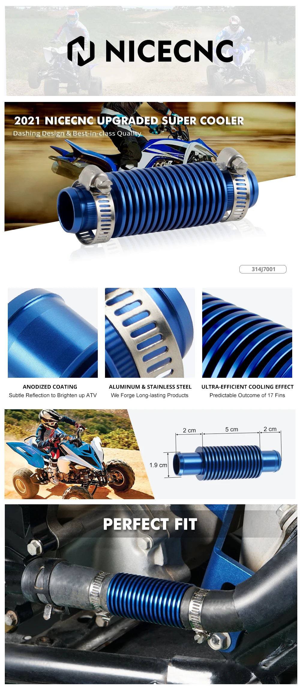NICECNC Inline-Super-Wasserkühler für Yamaha Blaster 200 Banshee 350 Raptor 660 700 YFZ450 Suzuki LTZ400 UTV ATV Zubehör – Detail 1