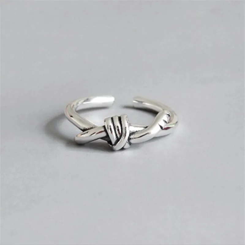 New Simple Korean Style Personality Knotted 925 Sterling Silver Jewelry Exquisite Old Knot Thai Silver Opening Rings TYB561