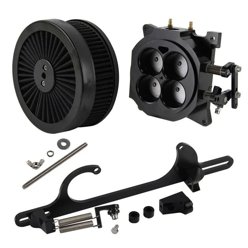 Black 1000Cfm 4 Barrels 1.75'' Core Barrel 4150 Flange Carburetor Throttle Body+ 6''X2'' Air Filter+Spring Bracket Fits Chevy GM