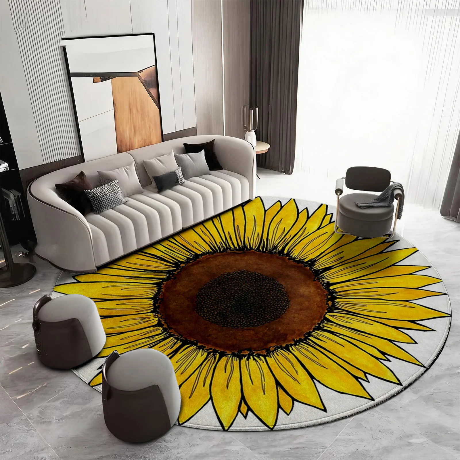 Home Bathroom Rugs - Tapete Redondo Boho com Estampa de