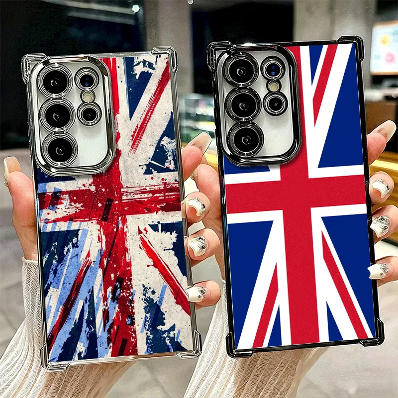 Union Jack England UK Flag Plating Phone Case For Samsung Galaxy S26 S25 Edge S24 S23 Ultra S22 S21 Plus S20 FE Anti-Fall Protec
