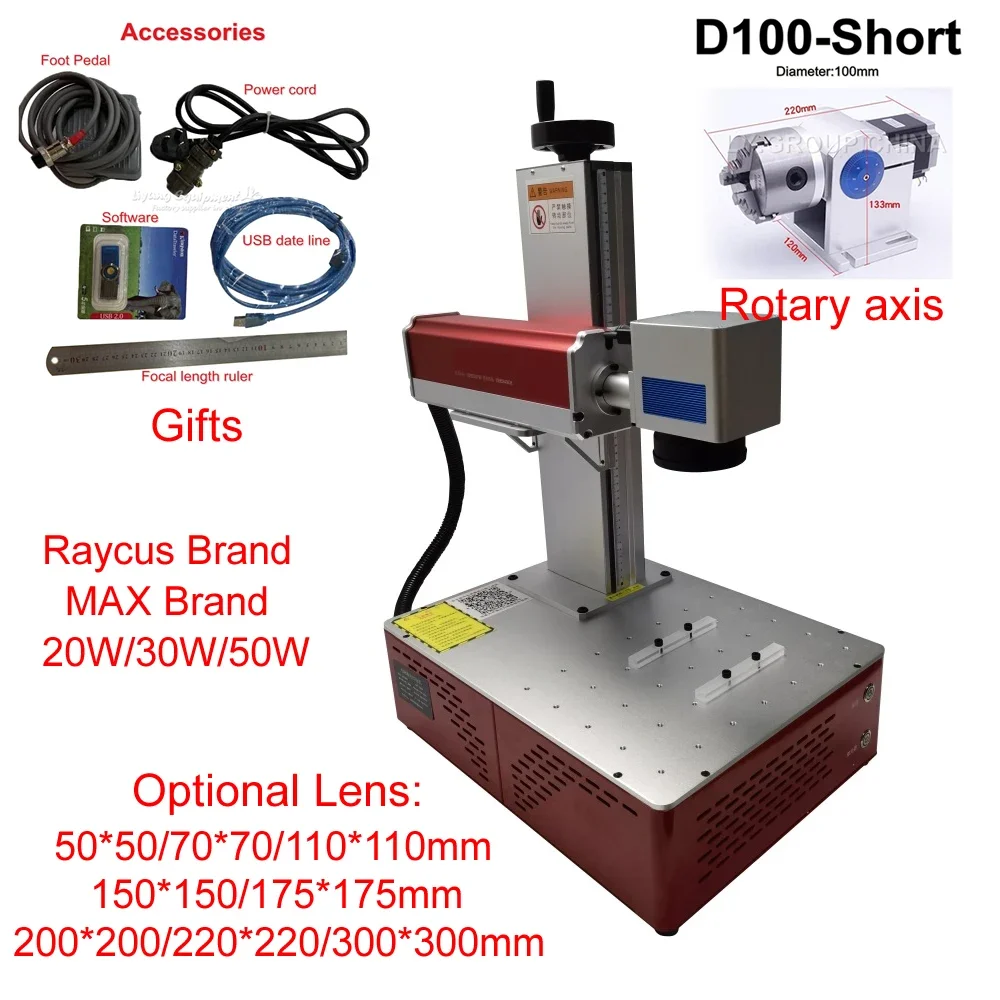 

50W Raycus Fiber Laser Marking Machine 30W Metal Engraver 20W Stainless Steel Gold Silver Laser Cutting Machine with Rotary Axis