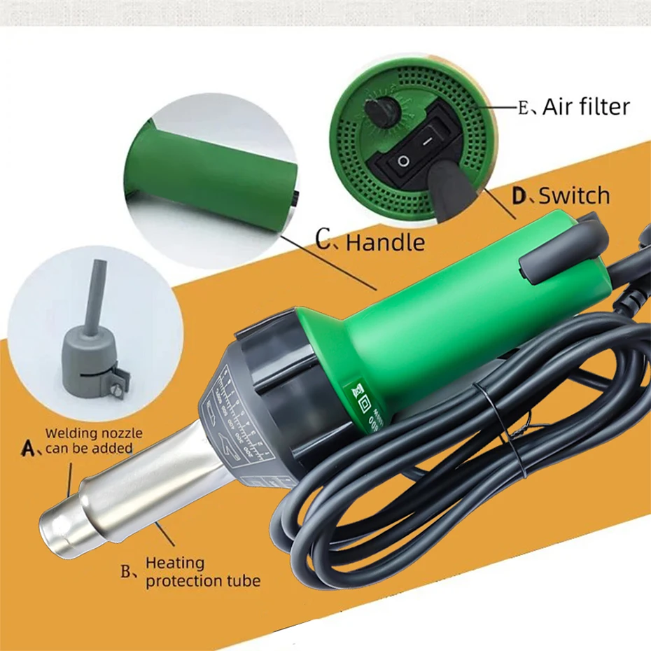 High Power Plastic Welding Gun 1600W PVC Plastic Floor Welding Tool PP Welding S