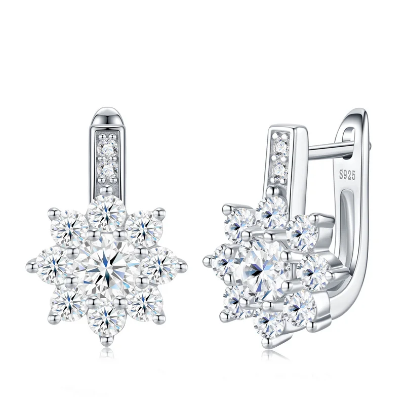 

ZFSILVER Fashion Trendy Classic 925 Silver Color D Moissanite Sunflower Earrings For Women Accessories Jewelry Party Gift E17377