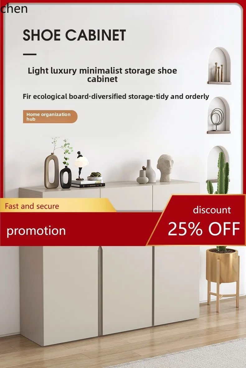 

HT Solid Wood Shoe Cabinet for Home Entrance New Model Entryway Integrated Wall-Mounted Balcony Storage Cabinet