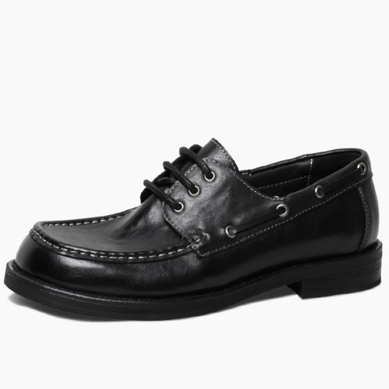 

Мужские парусные туфли ручной работы из конской кожи, широкая версия, потертые туфли дерби в стиле ретро, повседневная обувь из натуральной кожи с квадратной головкой