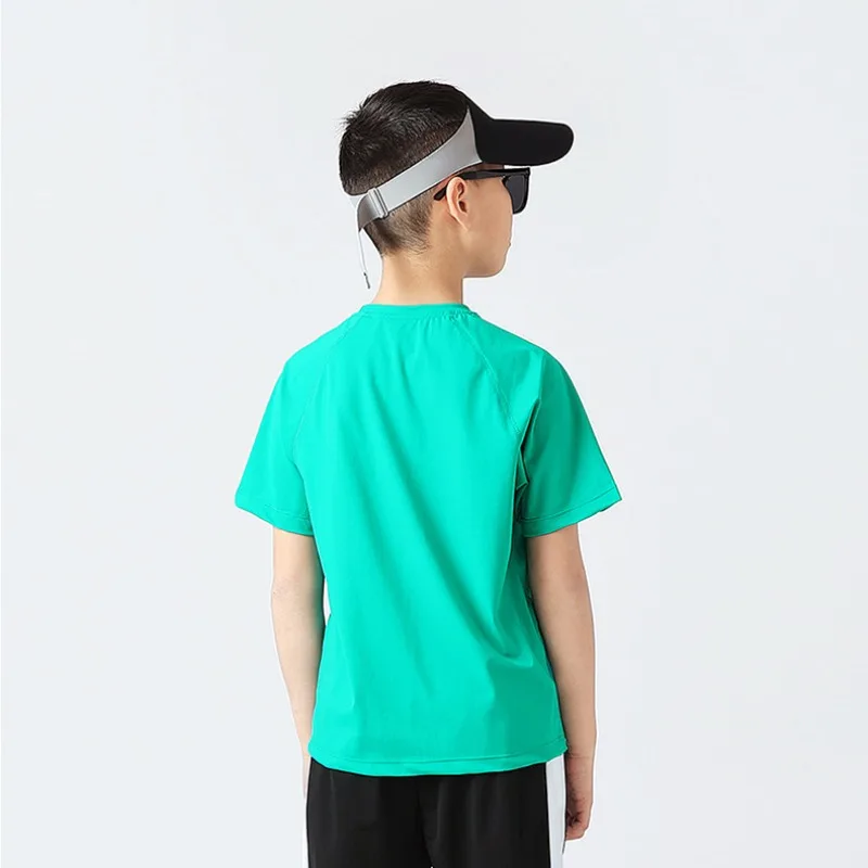 Summer Solid Color Casual Children's T-shirt Short Sleeved Round Neck Quick Drying Boys Sports T-shirt