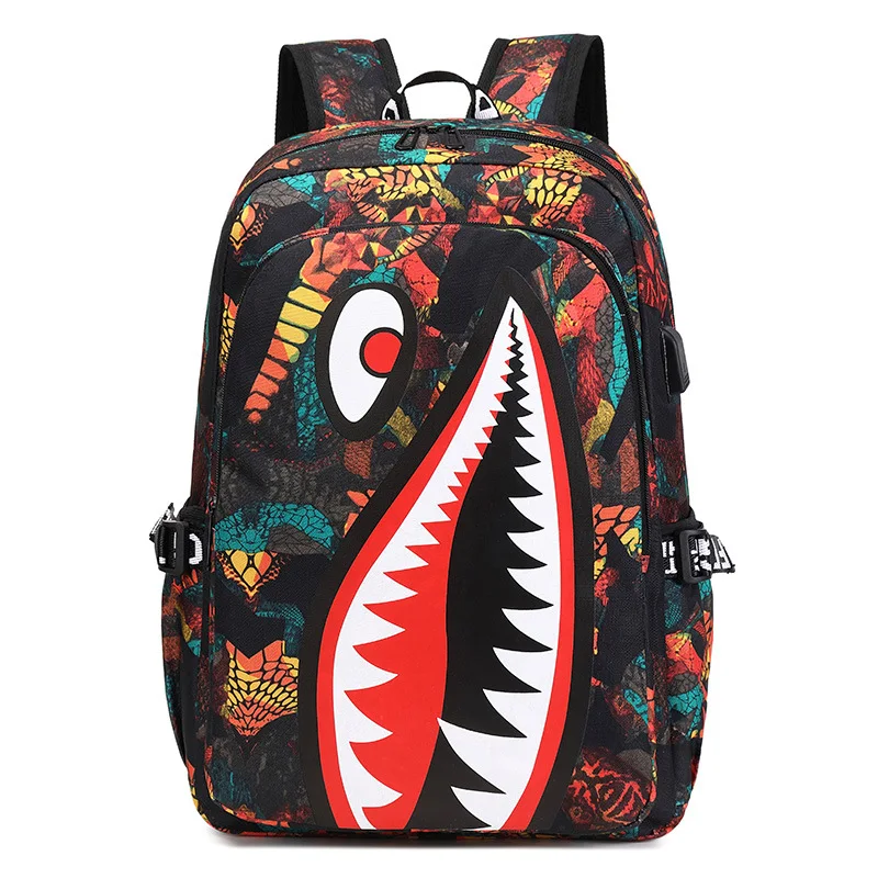 Waterproof Backpacks Travel Kuromi School Backpack 2024 Bag Student Shark Print Large Capacity Lightweight Casual Simple Bag Ita