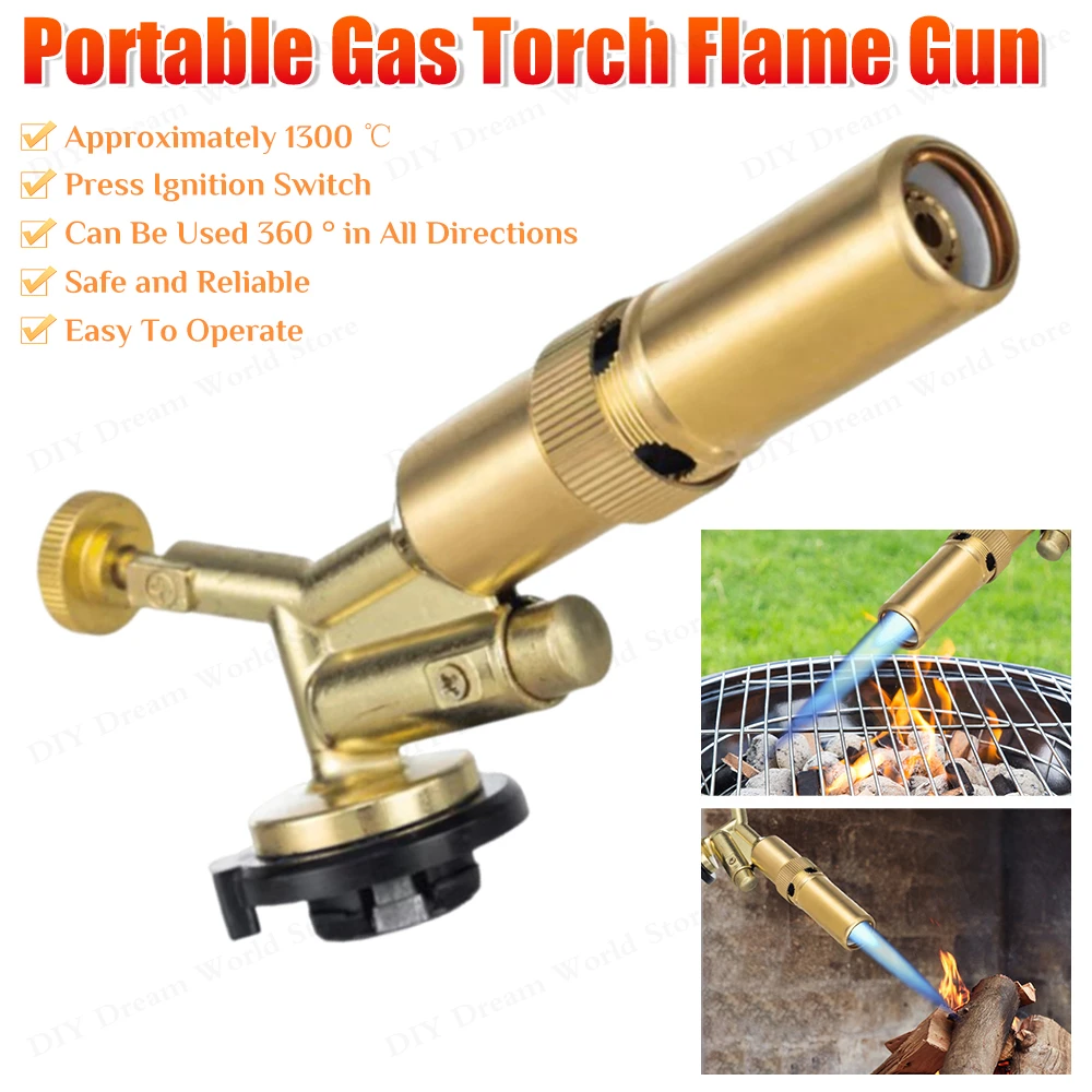 Portable Welding Gas Torch Flame Butane Burner Adjustable BBQ Lighter Flamethrower Kitchen Supplies Camping Heating Equipment