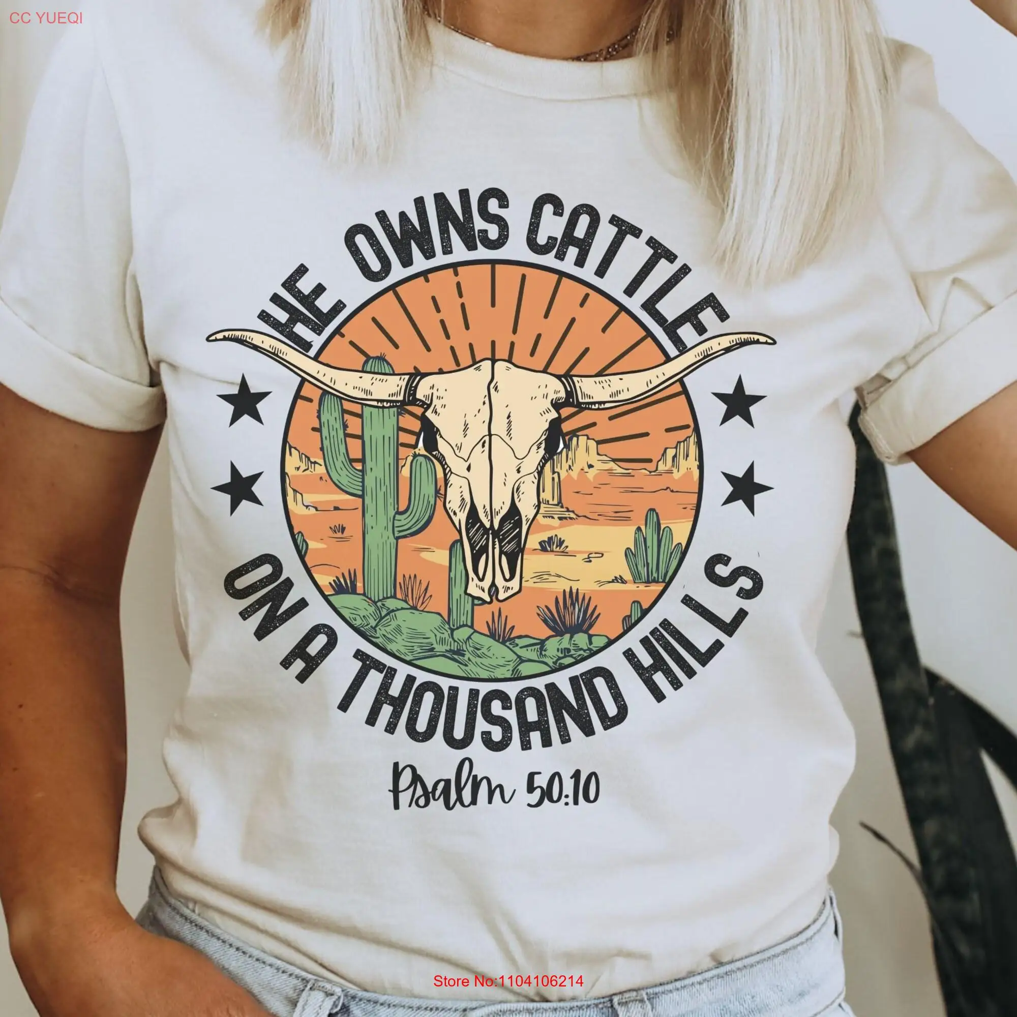 Boho Western Christian T Shirt Religious for Bible Verse Cowgirl Retro Faith Based long or short sleeves