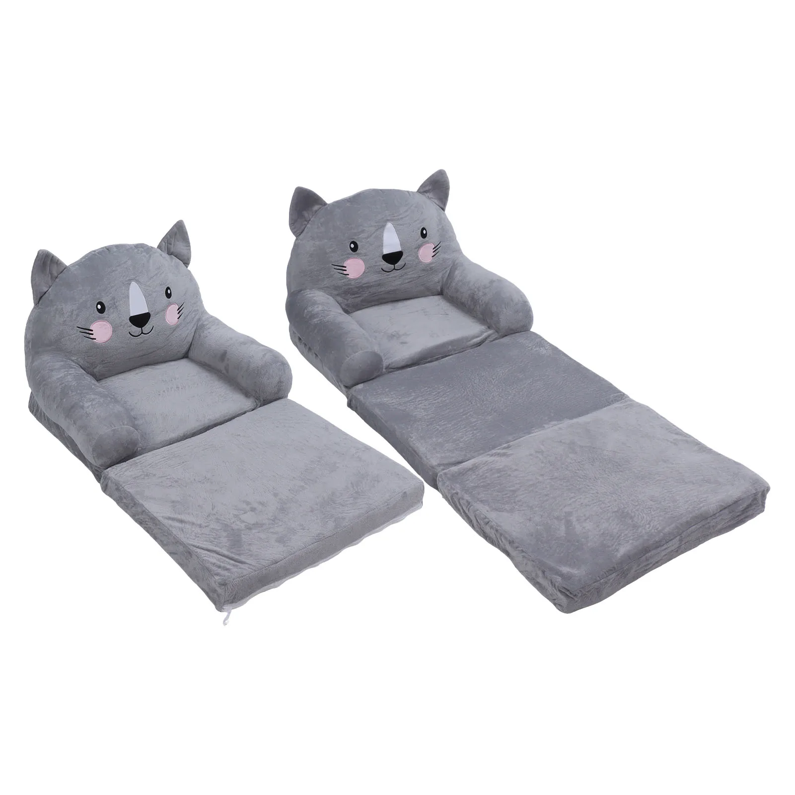 Baby Couch Toddler Chair Gray Cartoon  Foldable Wide Handle Stable Backrest Breathable Baby Sofa for Home Bedroom