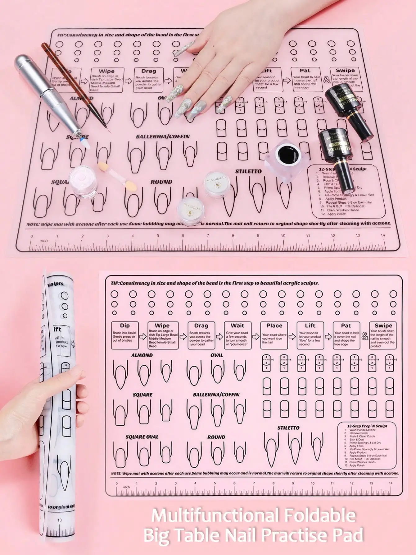 

Multifunctional Transparent Nail Art Practice Mat, Waterproof Soft Silicone, Reusable & Foldable Desk Mat. Suitable for Nail Practice, Polish Application, Salon & Home DIY.