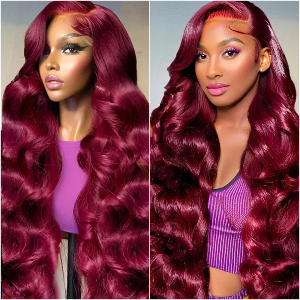 

13x6 HD Lace Front Human Hair Wig 99J Burgundy Pre Plucked HD Transparent 13x4 Body Wave Human Hair Lace Frontal Wigs for Women