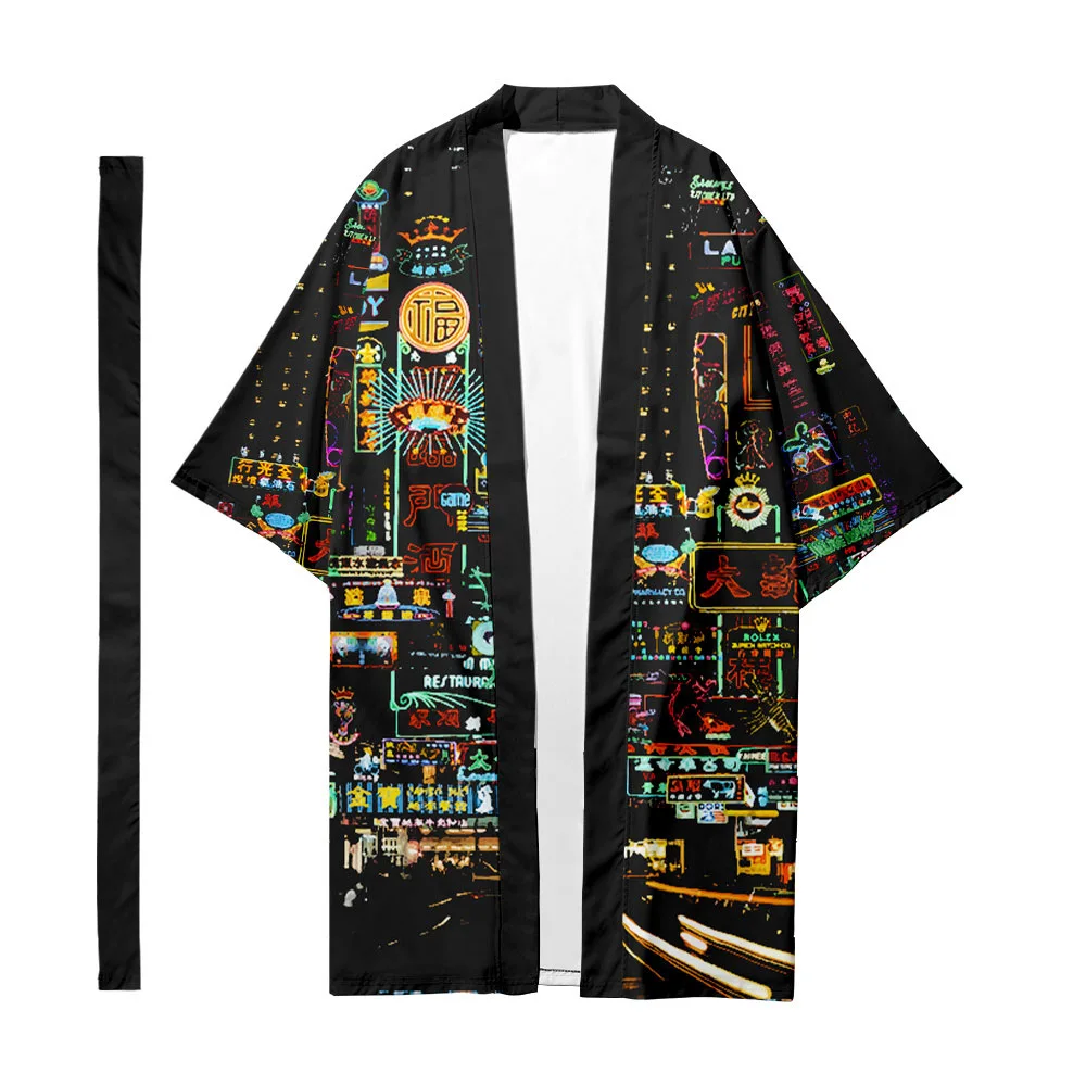 Men's Japanese traditional ethnic long kimono cardigan Women's kimono neon pattern kimono shirt Yukata jacket 6