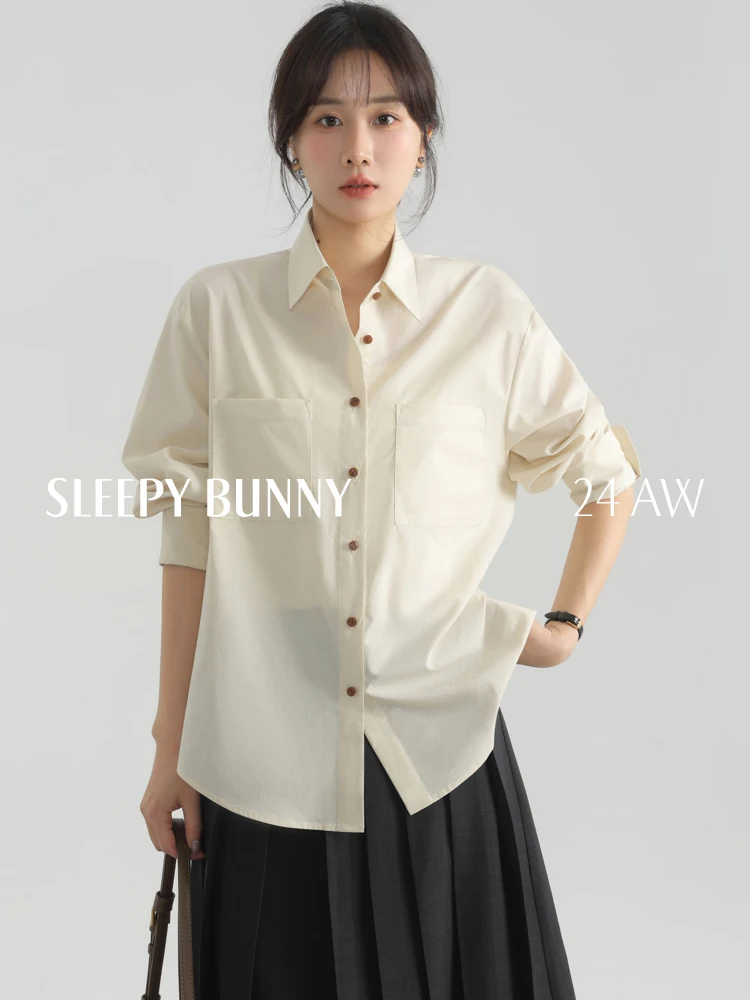 

Elegant Vintage Loose Button Down Blouse Shirt Women Casual Autumn Long Sleeve Lapel Top for Office Workwear Layering Outfits