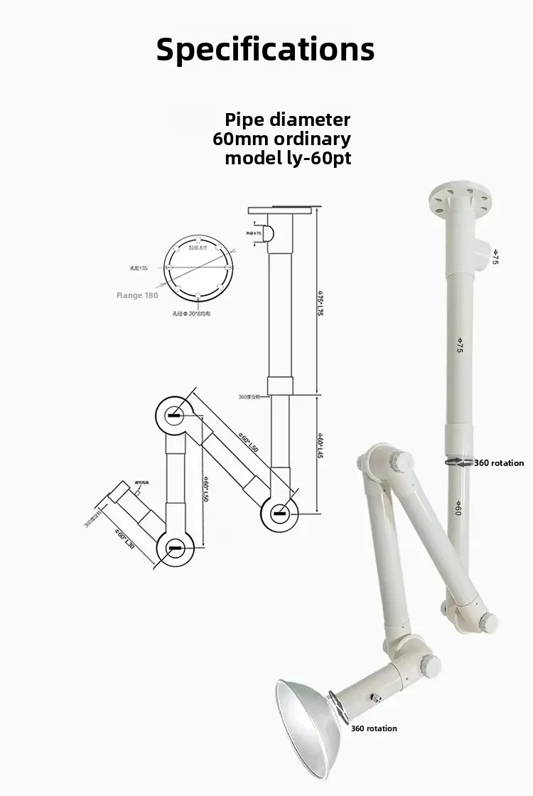 Verstelbare laboratorium dampafzuigarm 360 °   Draaibare ventilatiekap Chemische rookabsorber Flexibel uitlaatsysteem