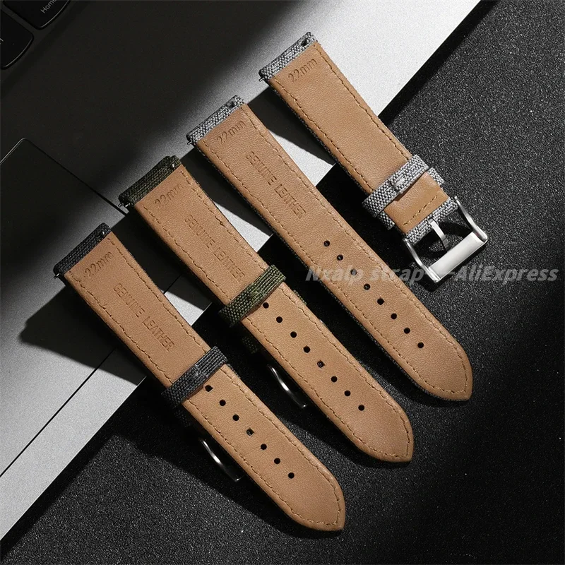 20mm 22mm Quality Sailcloth Watch Strap Leather Watch Bands Waterproof Fabric Watchband Qucik Release Wristband Belt Accessories