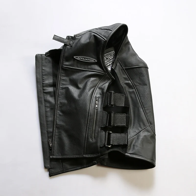 Hochwertige Neue Herren Ärmellose Jacke Motorrad-Fahrweste mit Verstellbarer Taille Echtes Leder Rindsleder-Weste – Detail 9