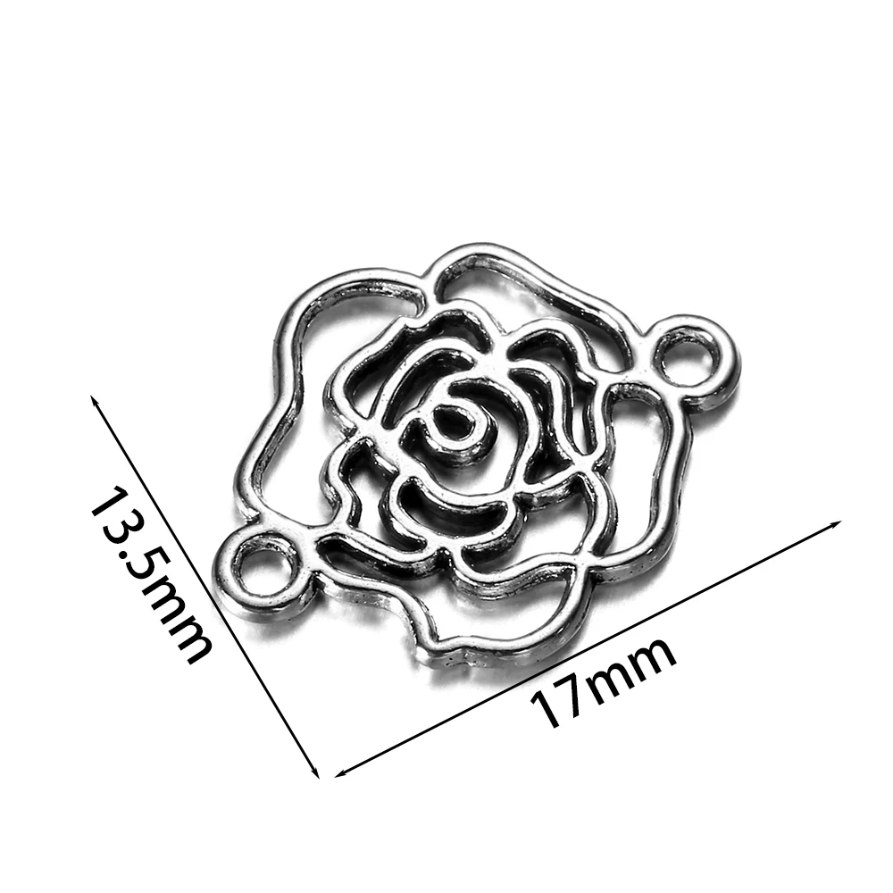 50pcs 17x13.5mm Hollow Flower Connector Gold Color Alloy Charms Pendants For DIY Bracelet Necklace Jewelry Making Accessories