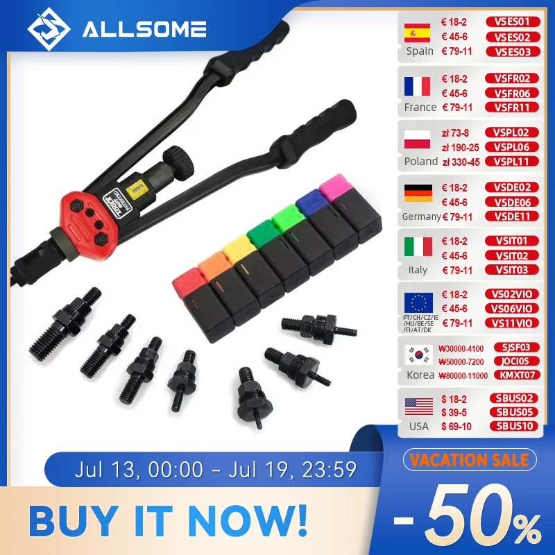 ALLSOME BT-607 16인치 수동 리벳 ​​건 핸드 리벳 공구 키트 리벳 너트 설정 공구 너트 세터 M3/M4/M5/M6/M8/M10/M12