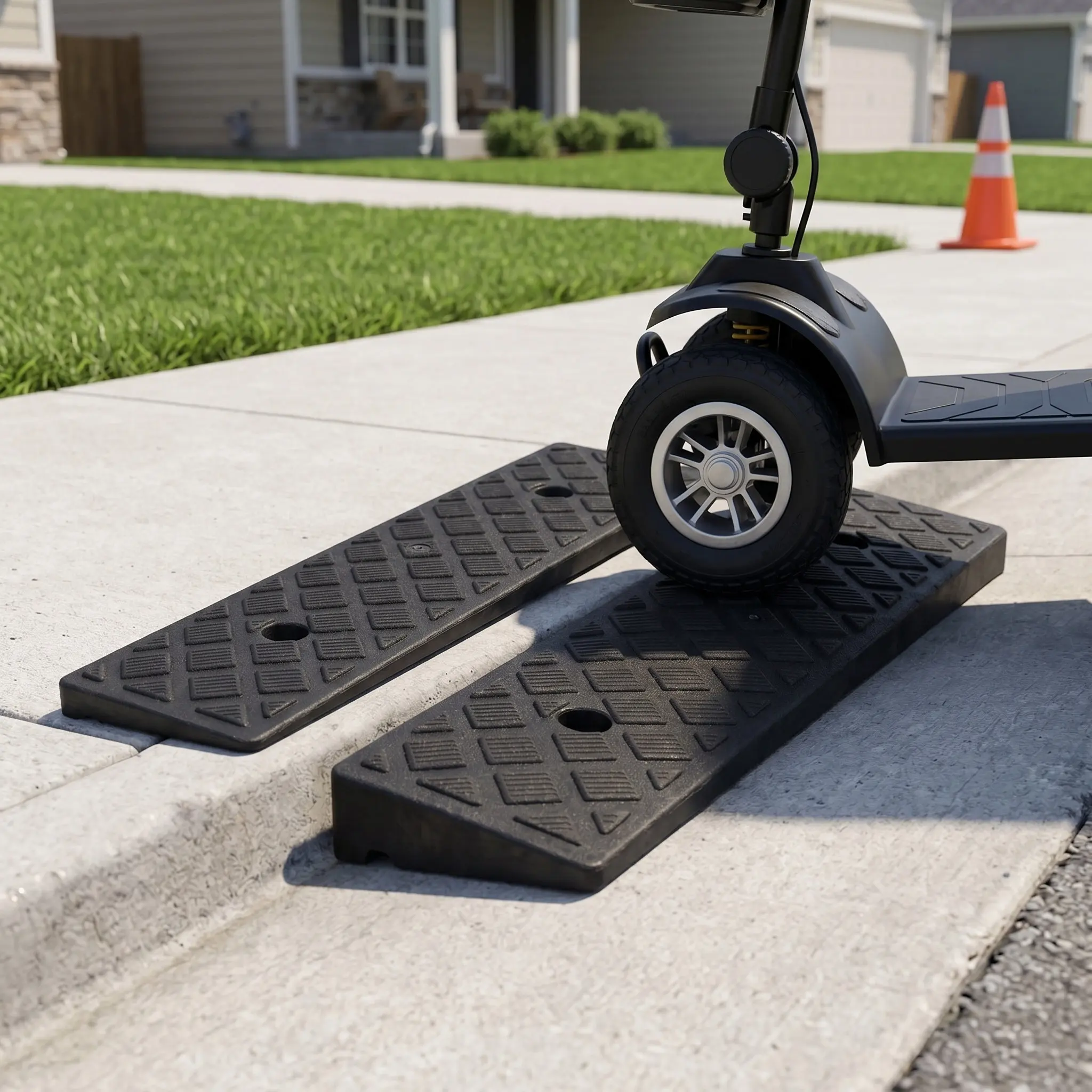 2Pcs Plastic Vehicle Ramp Driveway Curb Ramp Step Threshold Doorway Handicap Access Wheelchair Scooter Mobility