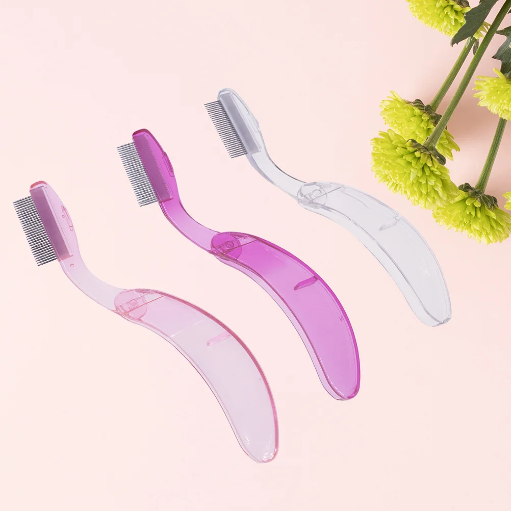 1 stücke Edelstahl Zahn Wimpern Kamm Faltbare Metall Zähne Kunststoff Griff Gebogene Separator Reise Schönheit Werkzeug