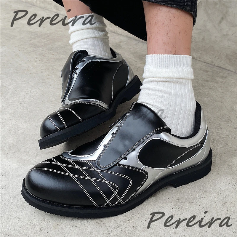 Trendy Silver Black Mixed Colors Sports Shoes Niche Design Street Style Leather Lace-Up Casual Shoes Summer Breathable Men Shoes