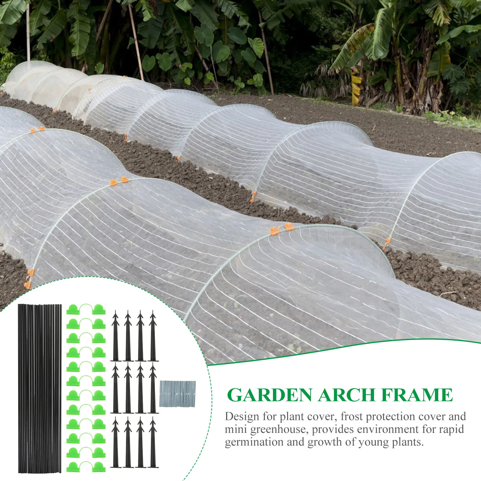 1Set Insect Netting Kit Heavy Duty Garden Hoops for Frost Protection Uv Resistant Plant Cover Support Tunnel for Vegetables