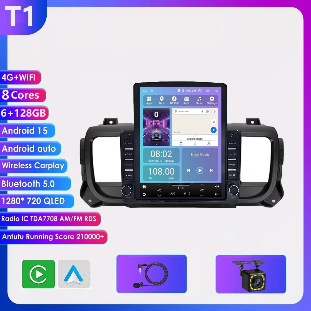 9.7 inch Android 16 Carplay voor Citroen Jumpy 3 SpaceTourer, Peugeot Expert 3 en Toyota Proace 2016-2021 multimediaspeler voor auto's