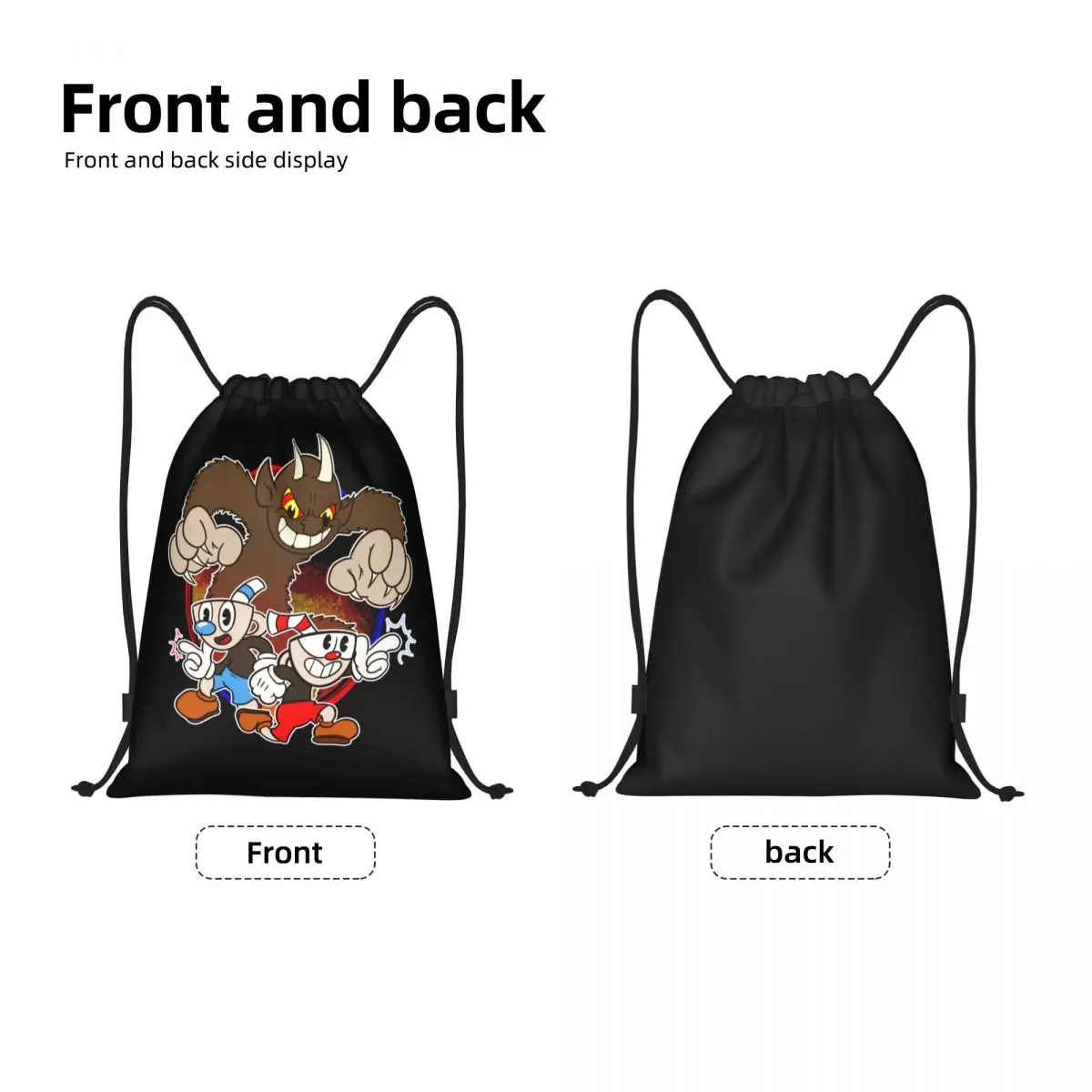 Custom Hot Game Cuphead Drawstring Bags Women Men Lightweight Sports Gym Storage Backpack