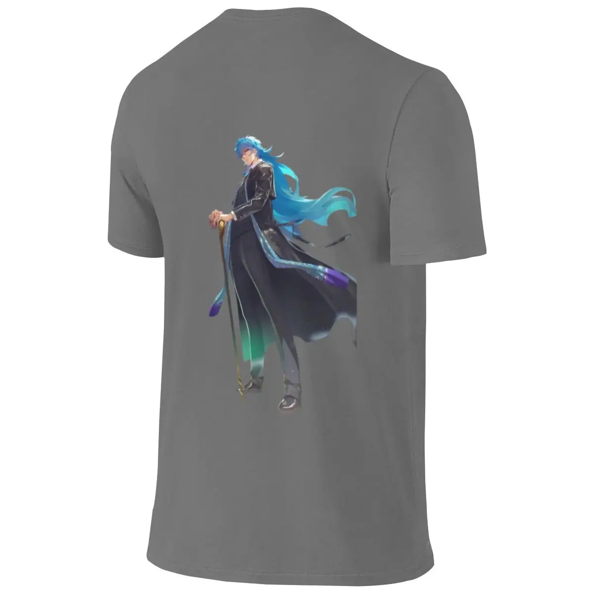 Mystic Blue-Haired Sorcerer Fantasy Anime Character Art Oversize Reversible T-shirt Korean Style Lazy Home Comfort Cotton Tee