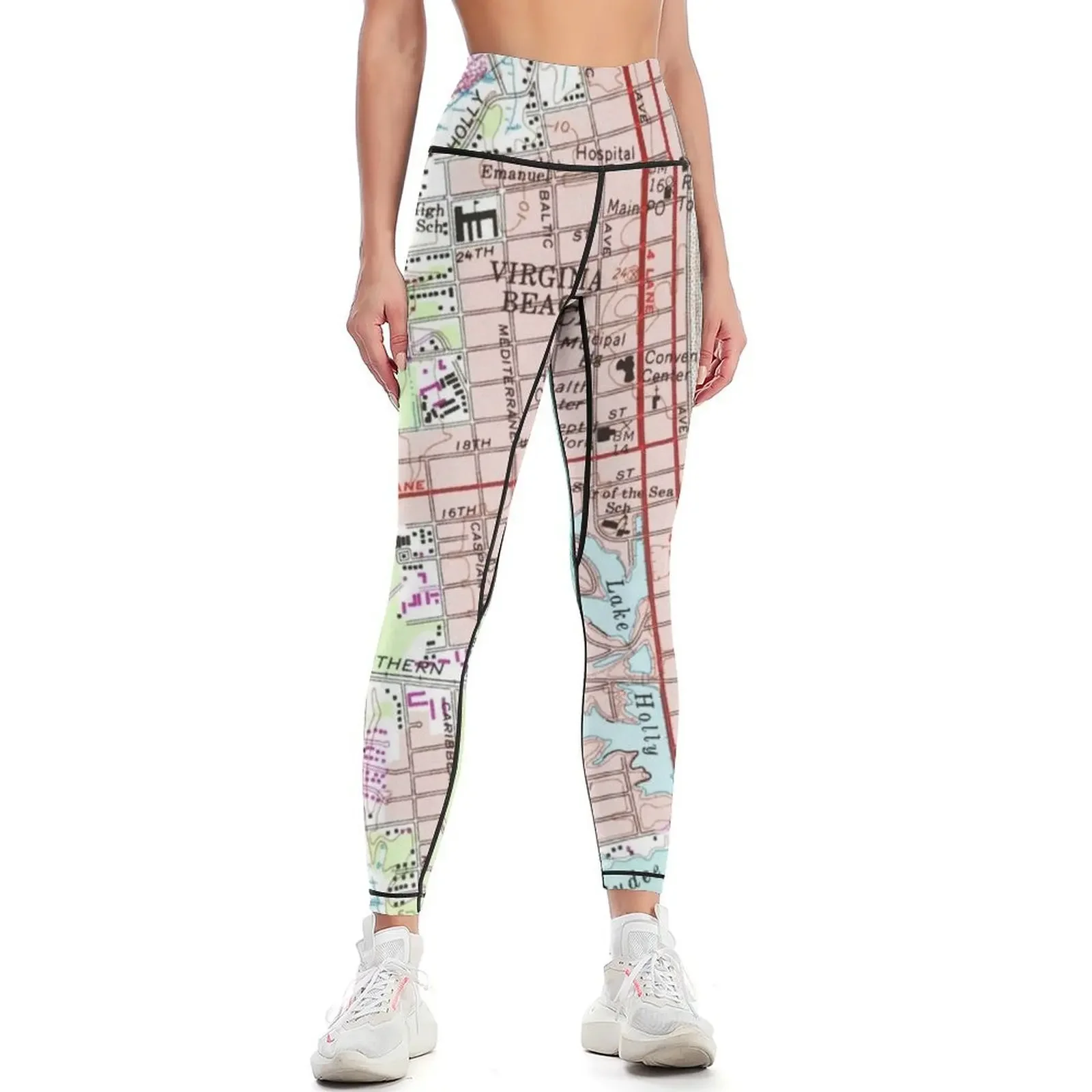 

Vintage Map of Virginia Beach (1965) Leggings gym's clothing joggers for Fitness's gym clothes Legging sport Womens Leggings