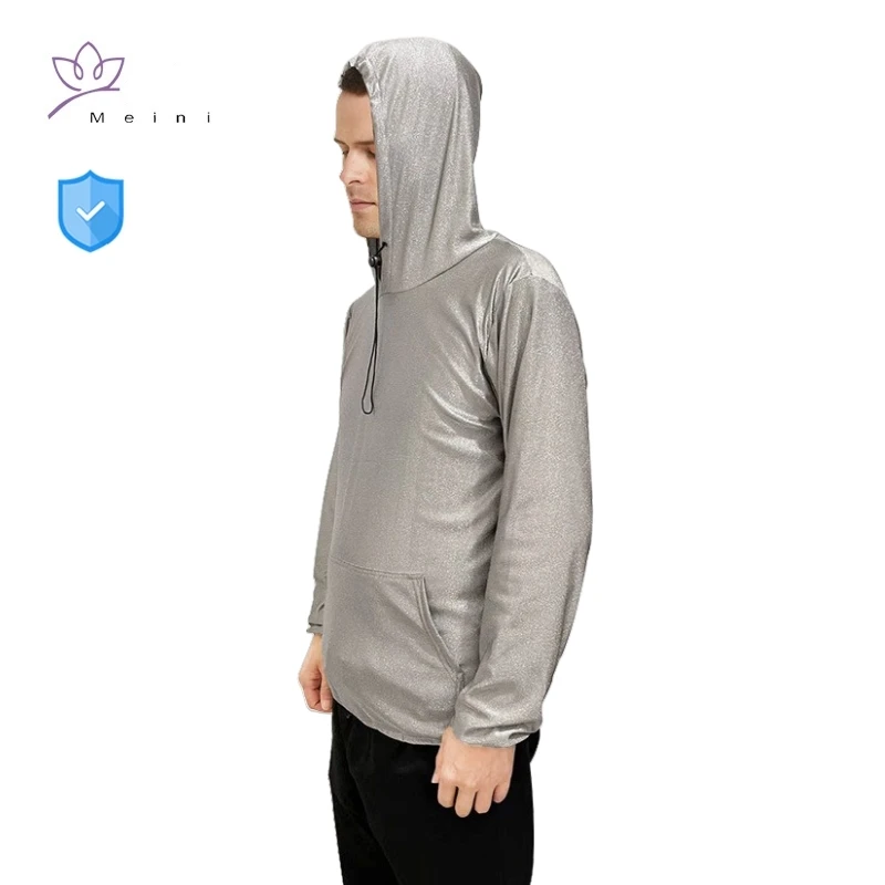 Electromagnetic radiation protective 100% silver fiber unisex sport underwear New energy vehicle EMR shielding hooded sweatshirt