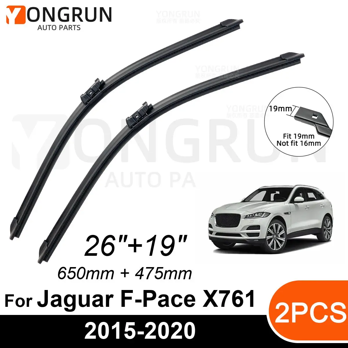 

Car Front Windshield Wipers For Jaguar F-Pace X761 2015-2020 Wiper Blade Rubber 26"+19" Car Windshield Windscreen