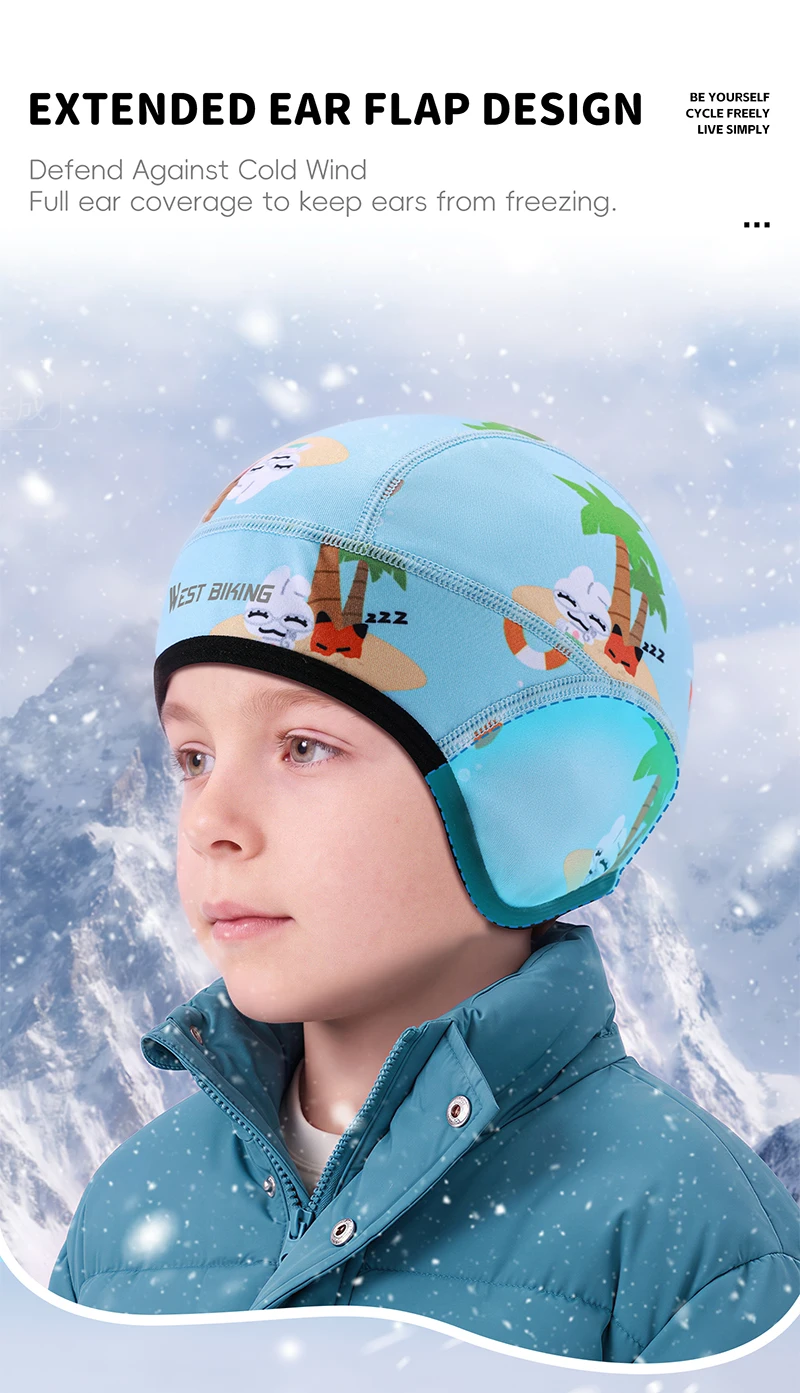 WEST BIKING Fahrradkappe für Jungen und Mädchen, Winter-Thermo-Fleece Fahrrad-Schädelmütze, winddicht, atmungsaktiv, für Outdoor-Sport, Helmfutter-Beanie – Detail 6