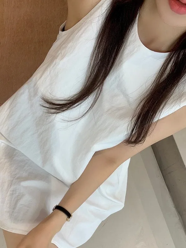 

Summer Chic Svel round Ne Pure Color Loose Women's Vest Dr ort Skirt Casual Comfortable Breathable Faionable