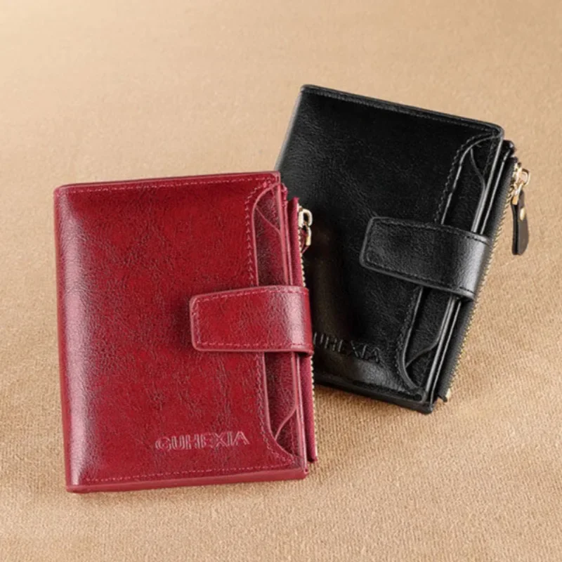 

Винтажный женский кошелек с RFID-защитой из натуральной кожи, складной кошелек на молнии, держатель для кредитных карт, кошелек для монет для женщин